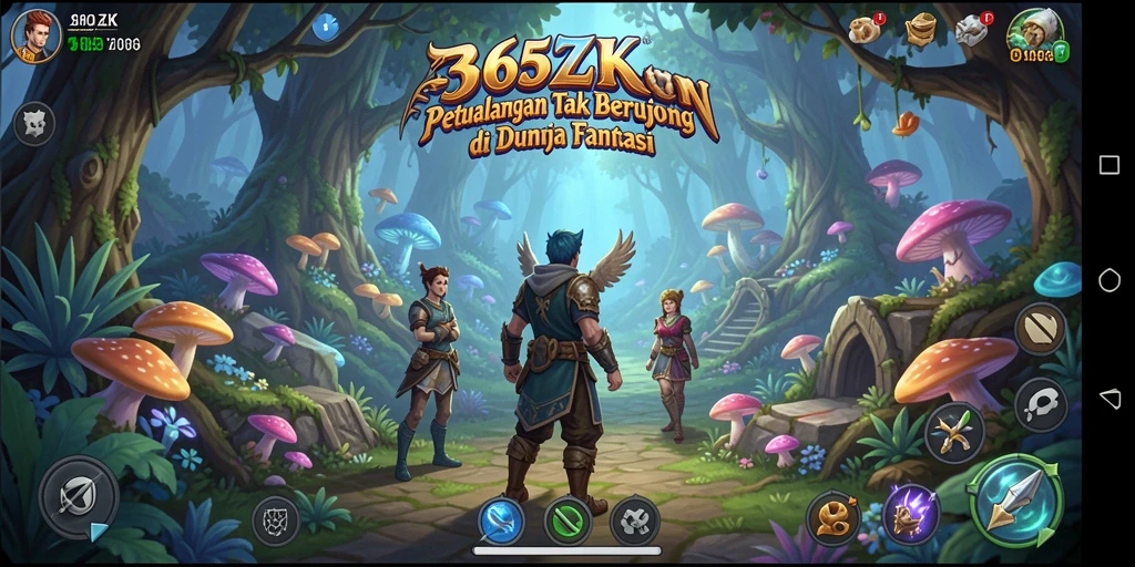 Screenshot menampilkan karakter menjelajahi hutan lebat dalam 365ZK.