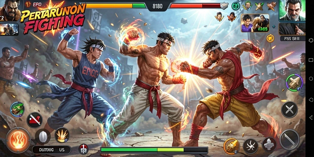 Tampilan epik dari pertarungan dalam game Fighting 8180.