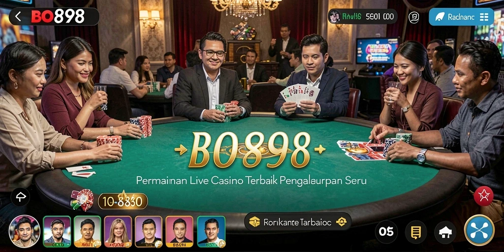 Screenshot gameplay <strong>BOS898</strong> yang menunjukkan dealer profesional dan suasana Live Casino.