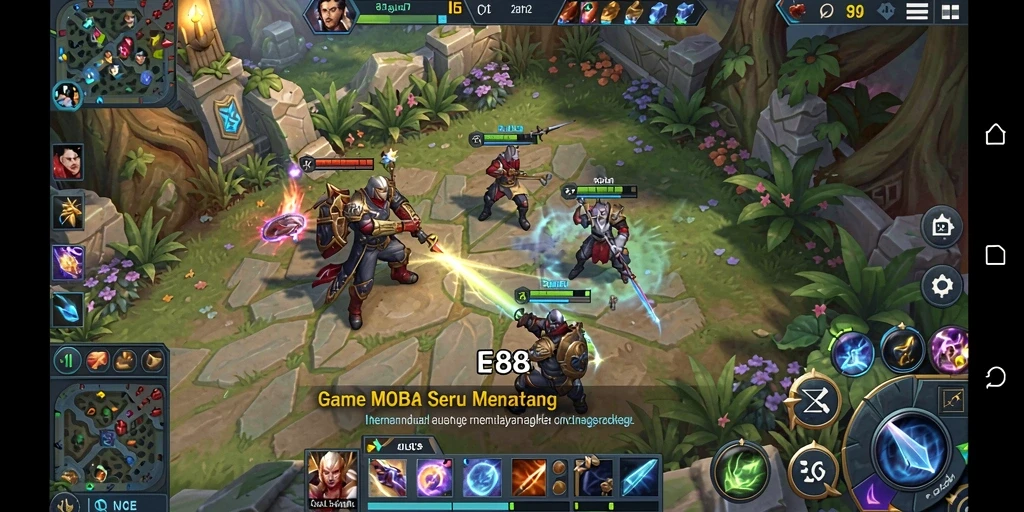Tampilan gameplay E88 dengan aksi MOBA yang seru.
