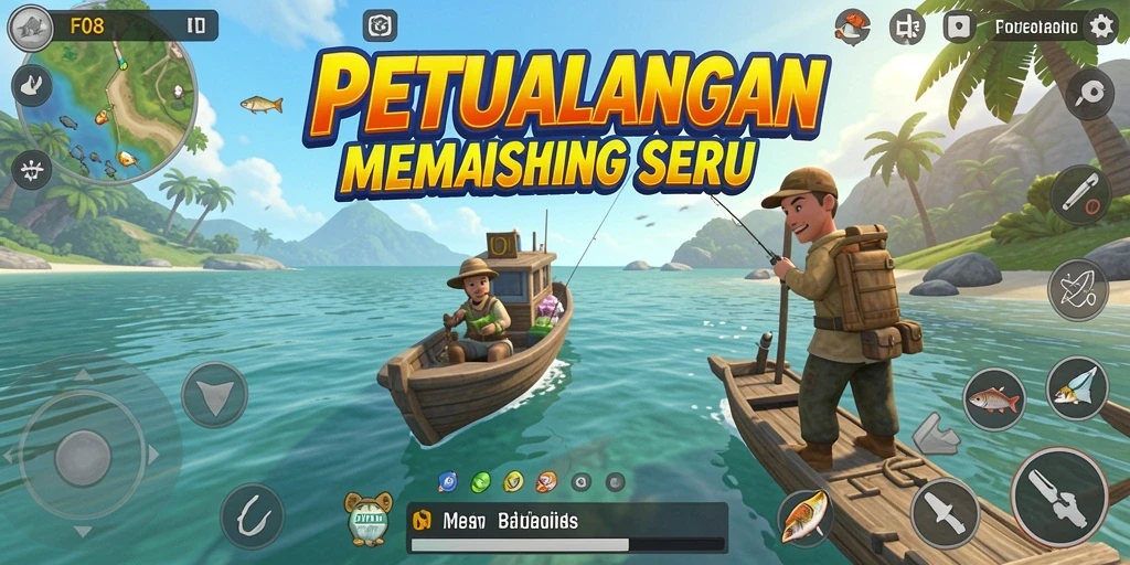 Gameplay F08 yang menantang dengan ikan beragam dan lokasi memancing menarik.