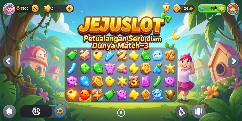 Tampilan gameplay seru di JEJUSLOT dengan warna-warni ceria.