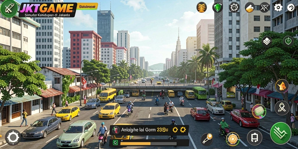 Menggambarkan keseruan gameplay JKTGAME di Jakarta.