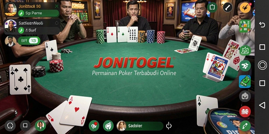 Screenshot dari gameplay seru di JONITOGEL yang menunjukkan suasana poker.