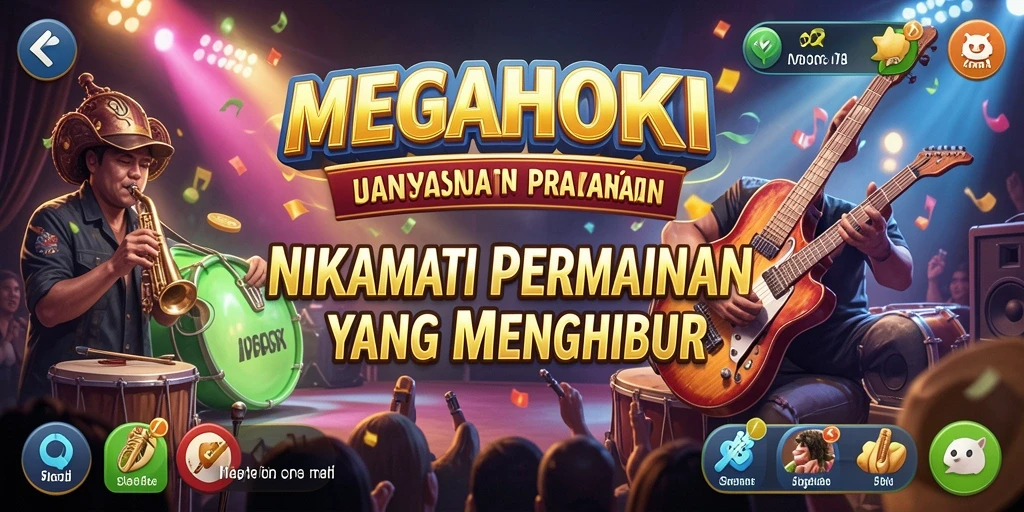 Tangkapan layar gameplay MEGAHOKI menampilkan pengalaman musik yang seru.