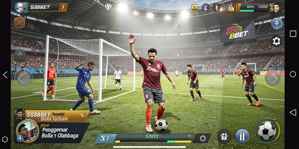 Tampilan gameplay SS88BET dengan aksi sepak bola yang seru.